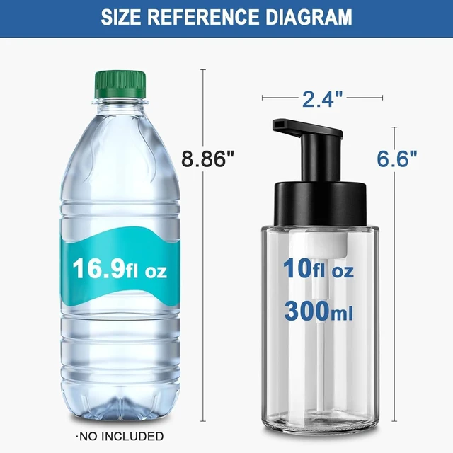 Alt view image 2 of 7 - Foaming Soap Dispenser, 10 oz/300ml Foaming Hand Soap Dispenser, 2 Pack Glass Foaming Soap Dispenser for Bathroom Kitchen, Clear Refillable Foam Soap Dispenser Bottle with Waterproof Labels