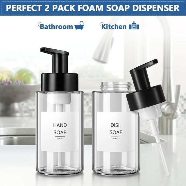 Alt view image 3 of 7 - Foaming Soap Dispenser, 10 oz/300ml Foaming Hand Soap Dispenser, 2 Pack Glass Foaming Soap Dispenser for Bathroom Kitchen, Clear Refillable Foam Soap Dispenser Bottle with Waterproof Labels