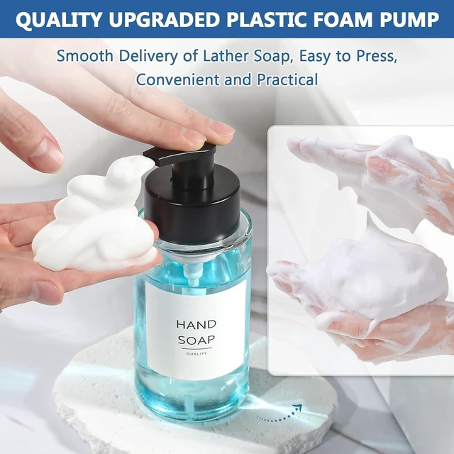 Alt view image 5 of 7 - Foaming Soap Dispenser, 10 oz/300ml Foaming Hand Soap Dispenser, 2 Pack Glass Foaming Soap Dispenser for Bathroom Kitchen, Clear Refillable Foam Soap Dispenser Bottle with Waterproof Labels