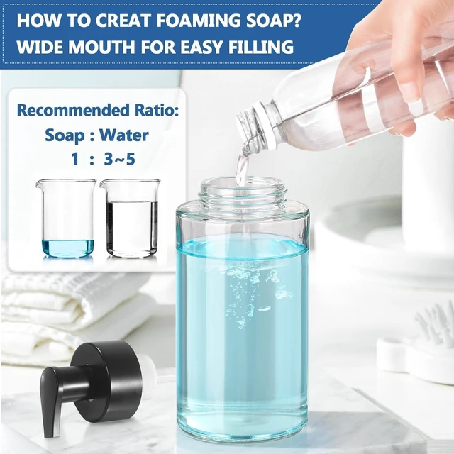 Alt view image 6 of 7 - Foaming Soap Dispenser, 10 oz/300ml Foaming Hand Soap Dispenser, 2 Pack Glass Foaming Soap Dispenser for Bathroom Kitchen, Clear Refillable Foam Soap Dispenser Bottle with Waterproof Labels