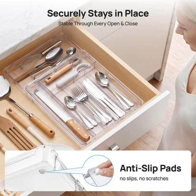 Alt view image 5 of 7 - Expandable Silverware Organizer, Kitchen Drawer Tray, 6-9 Slots | Adjustable Flatware Organizer Expands to Fit Drawers, Organize Spoons, Forks, Knives and Kitchen Utensils with Easy Access