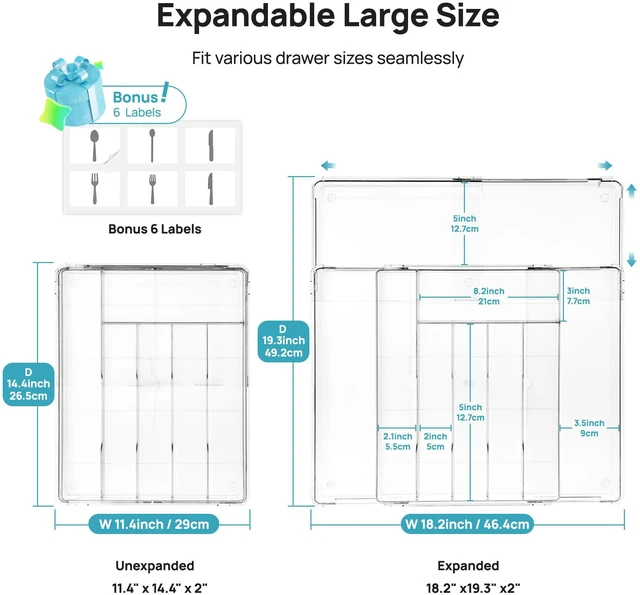 Alt view image 2 of 7 - Expandable Silverware Organizer, Kitchen Drawer Tray, 6-9 Slots | Adjustable Flatware Organizer Expands to Fit Drawers, Organize Spoons, Forks, Knives and Kitchen Utensils with Easy Access