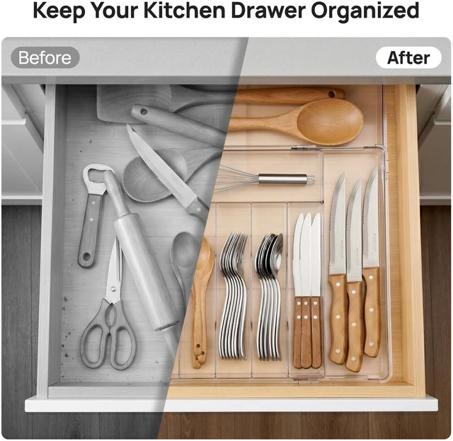 Alt view image 3 of 7 - Expandable Silverware Organizer, Kitchen Drawer Tray, 6-9 Slots | Adjustable Flatware Organizer Expands to Fit Drawers, Organize Spoons, Forks, Knives and Kitchen Utensils with Easy Access