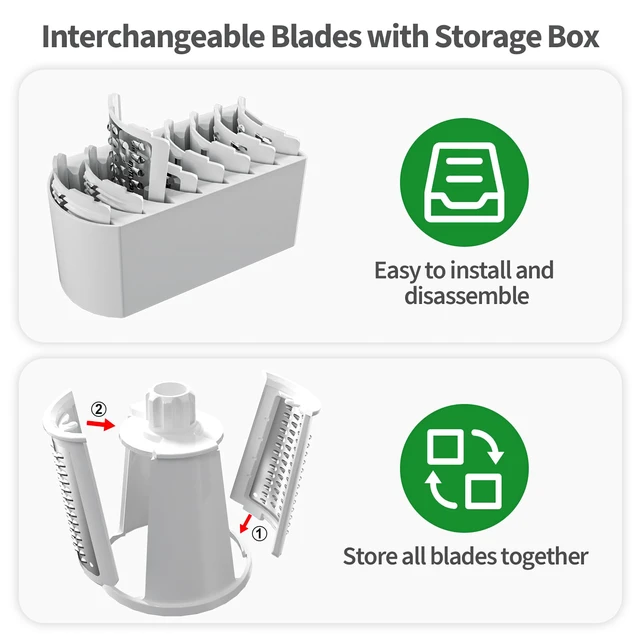 Alt view image 5 of 7 - Rotary Cheese Grater Cheese Shredder with 5 Interchangeable Blades, Rotary Grater with Non-slip Suction Base Hand Crank Slicer for Vegetable Nuts BLACK