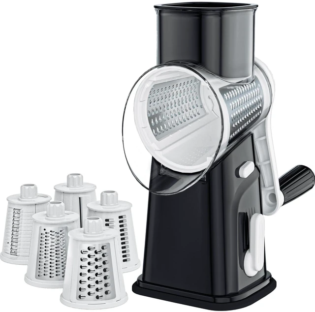 Main image of Rotary Cheese Grater Cheese Shredder with 5 Interchangeable Blades, Rotary Grater with Non-slip Suction Base Hand Crank Slicer for Vegetable Nuts BLACK