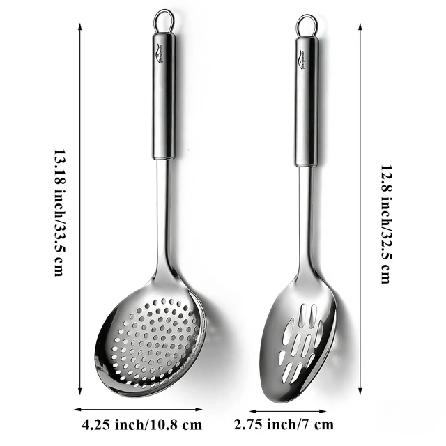 Alt view image 2 of 7 - Kitchen Skimmer Slotted Spoons for Straining 2 pcs 13", Stainless Steel Kitchen Spider Strainer Ladle Spoon for Straining Pasta/Cooking/Frying/Noodle, Metal Kitchen Utensils Pasta Spoon