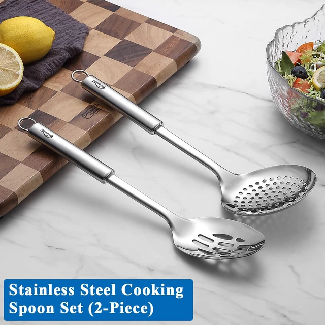 Alt view image 3 of 7 - Kitchen Skimmer Slotted Spoons for Straining 2 pcs 13", Stainless Steel Kitchen Spider Strainer Ladle Spoon for Straining Pasta/Cooking/Frying/Noodle, Metal Kitchen Utensils Pasta Spoon