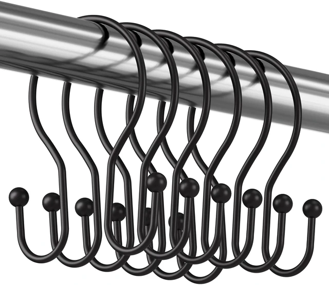 Main image of Shower Curtain Hooks Rings, Rust Resistant Metal Minimalist Simple Double Glide Shower Hooks for Bathroom Shower Rods Curtains, Set of 12 Hooks - Black