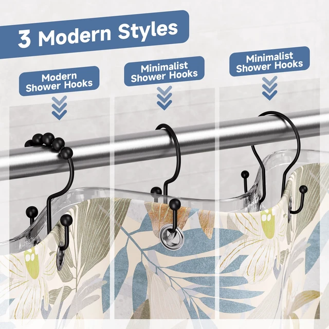 Alt view image 6 of 7 - Shower Curtain Hooks Rings, Rust Resistant Metal Minimalist Simple Double Glide Shower Hooks for Bathroom Shower Rods Curtains, Set of 12 Hooks - Black