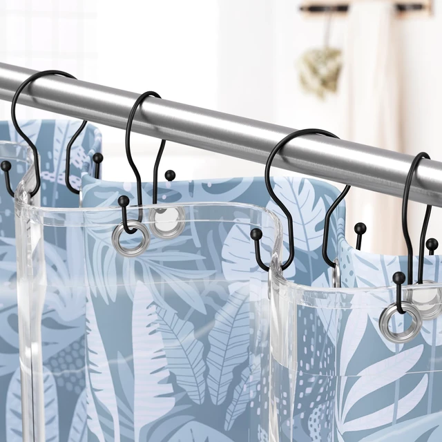 Alt view image 5 of 7 - Shower Curtain Hooks Rings, Rust Resistant Metal Minimalist Simple Double Glide Shower Hooks for Bathroom Shower Rods Curtains, Set of 12 Hooks - Black