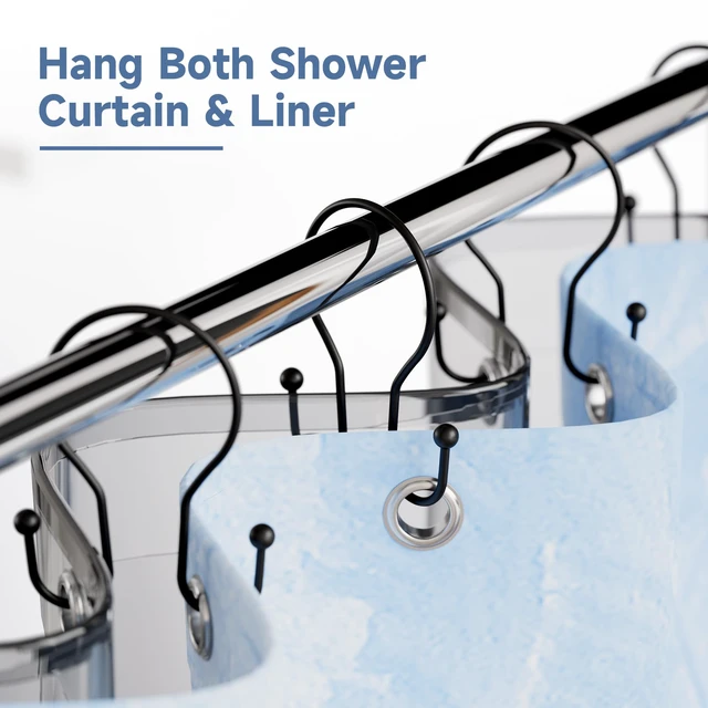 Alt view image 2 of 7 - Shower Curtain Hooks Rings, Rust Resistant Metal Minimalist Simple Double Glide Shower Hooks for Bathroom Shower Rods Curtains, Set of 12 Hooks - Black