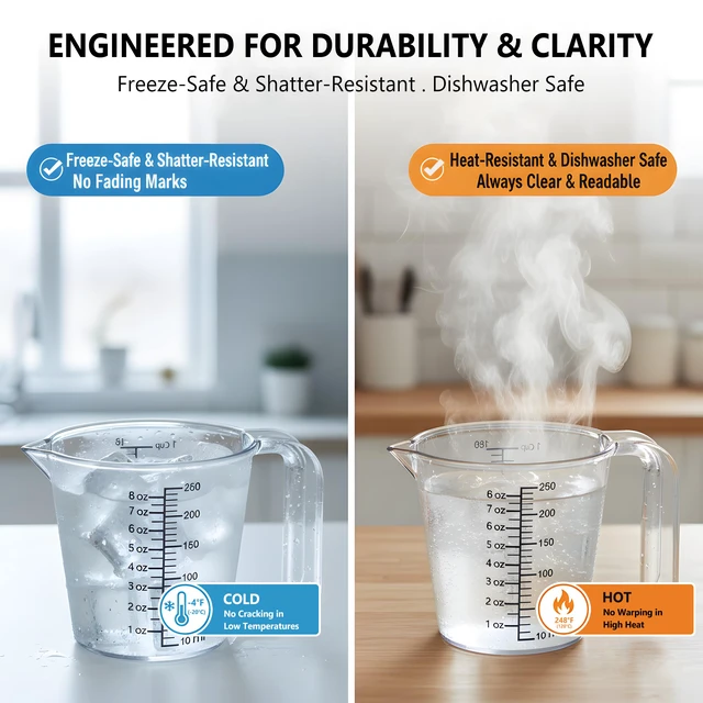 Alt view image 5 of 7 - 2 Cup (500ml) Measuring Cup, Laser-Etched oz/cup/mL/Tbsp, Plastic Measuring Cup with Handle for Cooking, Mixing & Kitchen Use