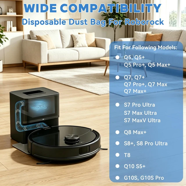 Alt view image 2 of 6 - 6 Pack Vacuum Bags for Roborock Q7 M5+, Q10 S5+, Q10 X5+, Q5 Max+, S8+ | S8 Pro Ultra, Q7 Max+/Max, Q8 Max+, S7 Pro Ultra, Q5, Q5+, Q7, S7 MaxV Ultra Robot Vac, 3.5L Large Capacity Dust Bags
