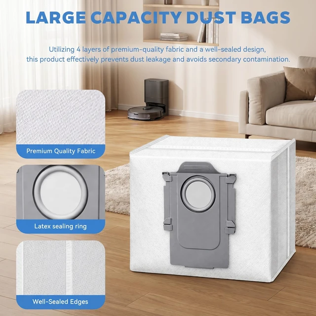 Alt view image 3 of 6 - 6 Pack Vacuum Bags for Roborock Q7 M5+, Q10 S5+, Q10 X5+, Q5 Max+, S8+ | S8 Pro Ultra, Q7 Max+/Max, Q8 Max+, S7 Pro Ultra, Q5, Q5+, Q7, S7 MaxV Ultra Robot Vac, 3.5L Large Capacity Dust Bags