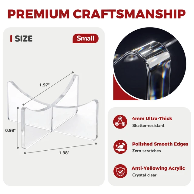 Alt view image 3 of 4 - 6-Pack Clear Acrylic Baseball Display Stand, Softball Ball Holder | Fits 2-4.5 in round balls: tennis 2.6, baseball 2.9, softball 3.5; clear 4mm ball stands, polished edges, no tools