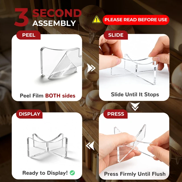 Alt view image 4 of 4 - 6-Pack Clear Acrylic Baseball Display Stand, Softball Ball Holder | Fits 2-4.5 in round balls: tennis 2.6, baseball 2.9, softball 3.5; clear 4mm ball stands, polished edges, no tools