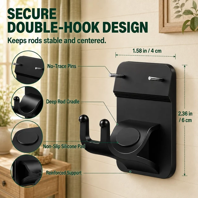Alt view image 3 of 7 - No Drill Curtain Rod Brackets, 8-Pack Adhesive Hooks with Invisible Nails | Rental Friendly Curtain Rod Holders, Compact 30 lb Brackets for Apartments, Bathrooms, Kitchens, Bedrooms, RVs and Blinds