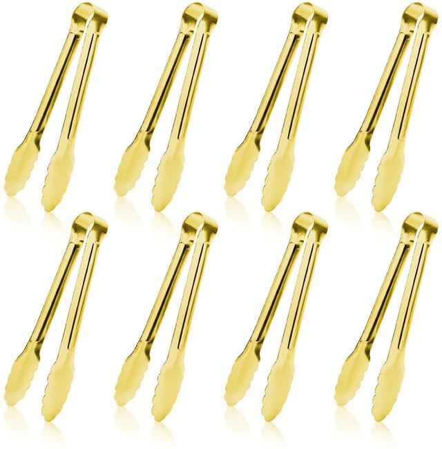 Main image of 8PCS Gold Metal Tongs, 7" Stainless Steel Serving Tong, Small Kitchen Accessories for Appetizer, Ice, Sugar Cube, Salad, Toaster, Desserts (Gold, 7 INCH)