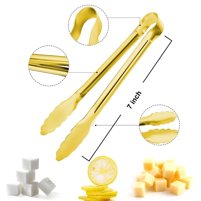 Alt view image 2 of 7 - 8PCS Gold Metal Tongs, 7" Stainless Steel Serving Tong, Small Kitchen Accessories for Appetizer, Ice, Sugar Cube, Salad, Toaster, Desserts (Gold, 7 INCH)