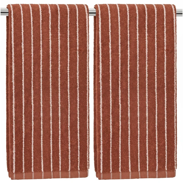 Main image of 2-Piece Terracotta Striped Hand Towels - Fall Kitchen & Bathroom Towels | 13" x 29", Rustic Autumn Decor