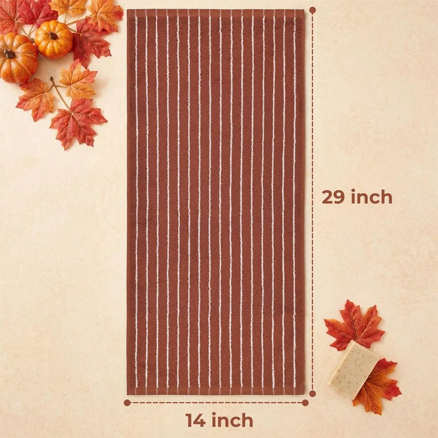Alt view image 7 of 7 - 2-Piece Terracotta Striped Hand Towels - Fall Kitchen & Bathroom Towels | 13" x 29", Rustic Autumn Decor