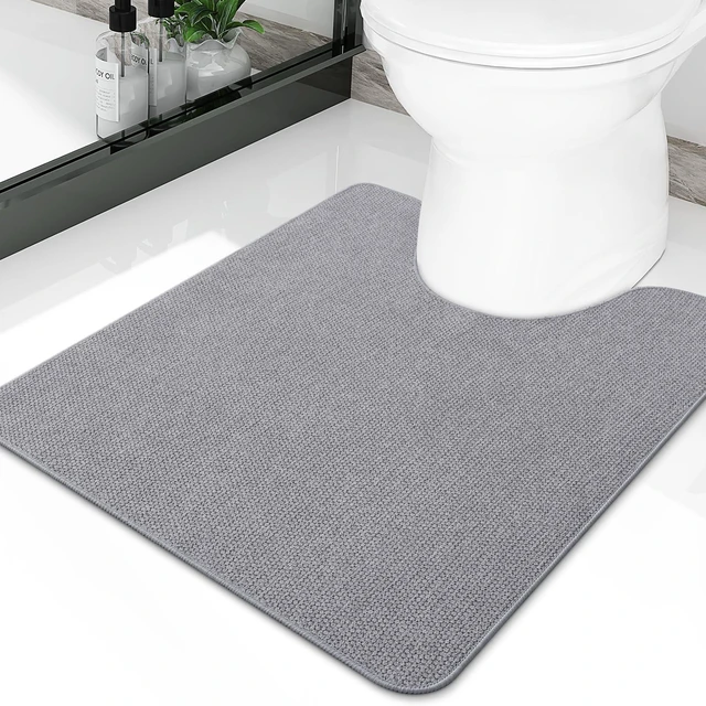 Main image of Toilet Rugs U Shaped 20x20, Non Slip Rubber Washable Bath Mat | Grey, Low Pile Quick Dry Absorbent Bath Mat for Bathroom Floors, Tub, Sink, Shower Outside, Home Decor Accessories