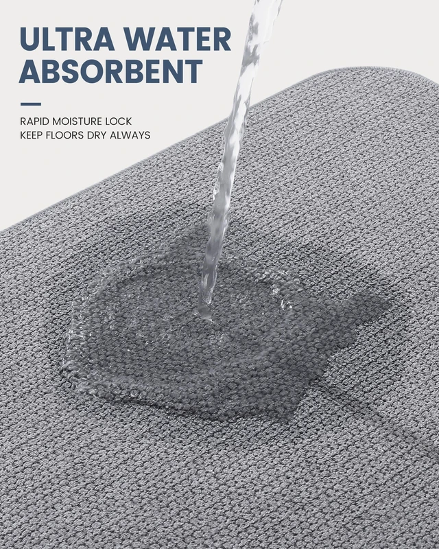 Alt view image 3 of 5 - Toilet Rugs U Shaped 20x20, Non Slip Rubber Washable Bath Mat | Grey, Low Pile Quick Dry Absorbent Bath Mat for Bathroom Floors, Tub, Sink, Shower Outside, Home Decor Accessories