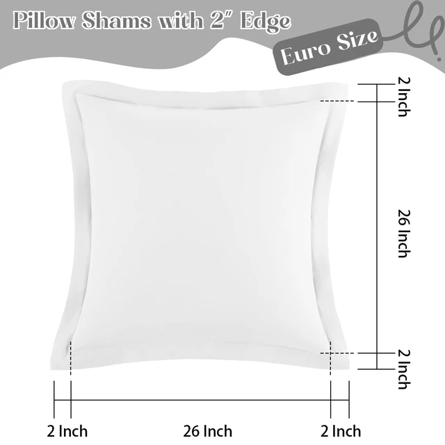 Alt view image 4 of 7 - White Euro Sham Covers 26x26 Inch, Set of 2, Wide Flange | Premium Microfiber, 2 Inch Wide Flange, Soft And Breathable, Envelope Closure, Wrinkle And Fade Resistant, Machine Washable