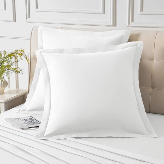 Alt view image 2 of 7 - White Euro Sham Covers 26x26 Inch, Set of 2, Wide Flange | Premium Microfiber, 2 Inch Wide Flange, Soft And Breathable, Envelope Closure, Wrinkle And Fade Resistant, Machine Washable