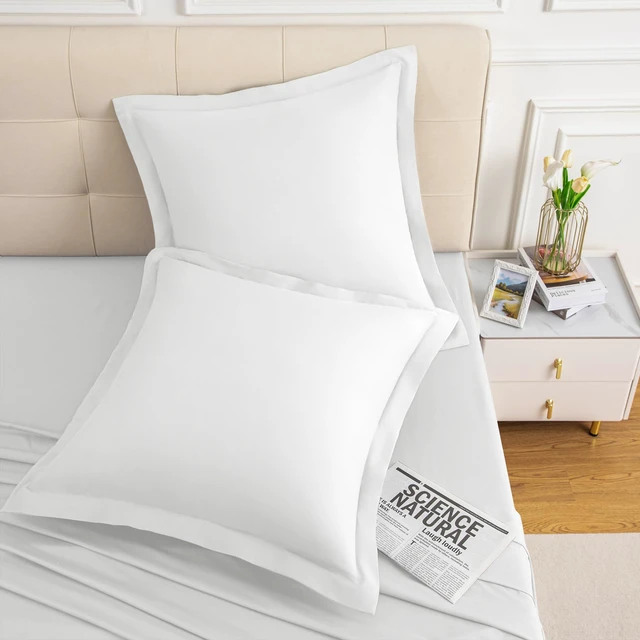 Alt view image 3 of 7 - White Euro Sham Covers 26x26 Inch, Set of 2, Wide Flange | Premium Microfiber, 2 Inch Wide Flange, Soft And Breathable, Envelope Closure, Wrinkle And Fade Resistant, Machine Washable