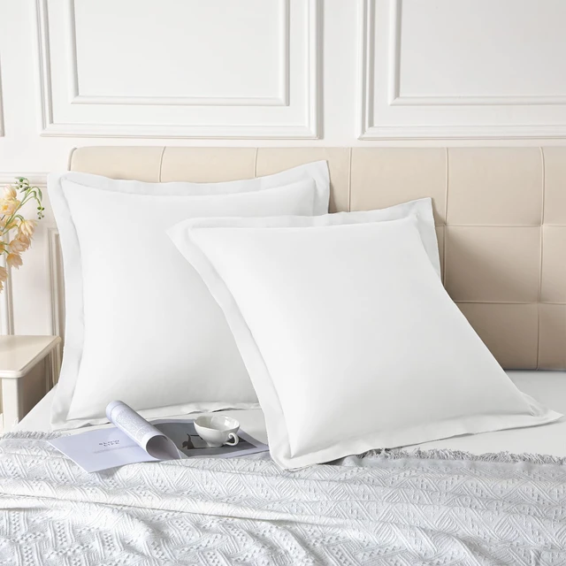 Alt view image 7 of 7 - White Euro Sham Covers 26x26 Inch, Set of 2, Wide Flange | Premium Microfiber, 2 Inch Wide Flange, Soft And Breathable, Envelope Closure, Wrinkle And Fade Resistant, Machine Washable