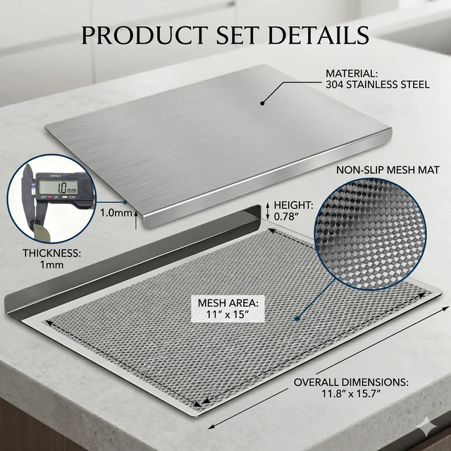 Alt view image 2 of 7 - L-Shaped Stainless Steel Cutting Board with Lip, 15.7 x 11.8 in | Includes a non-slip mat and gift box with a double-sided prep surface for meat, produce, bread, and dough