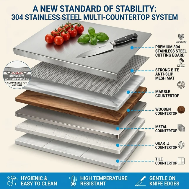 Alt view image 4 of 7 - L-Shaped Stainless Steel Cutting Board with Lip, 15.7 x 11.8 in | Includes a non-slip mat and gift box with a double-sided prep surface for meat, produce, bread, and dough