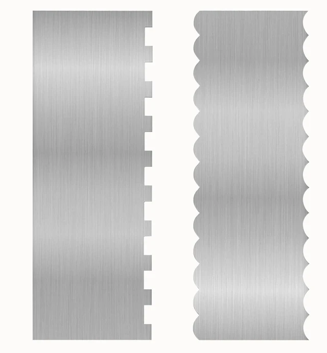 Main image of 2 Pcs Stainless Metal Cake Scraper Smoother Double Sided Patterned Edge Cake Decorating Supplies Spatula Frosting Icing Tools Comb for Icing Cakes Buttercream Decorating