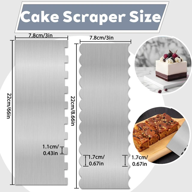 Alt view image 2 of 7 - 2 Pcs Stainless Metal Cake Scraper Smoother Double Sided Patterned Edge Cake Decorating Supplies Spatula Frosting Icing Tools Comb for Icing Cakes Buttercream Decorating