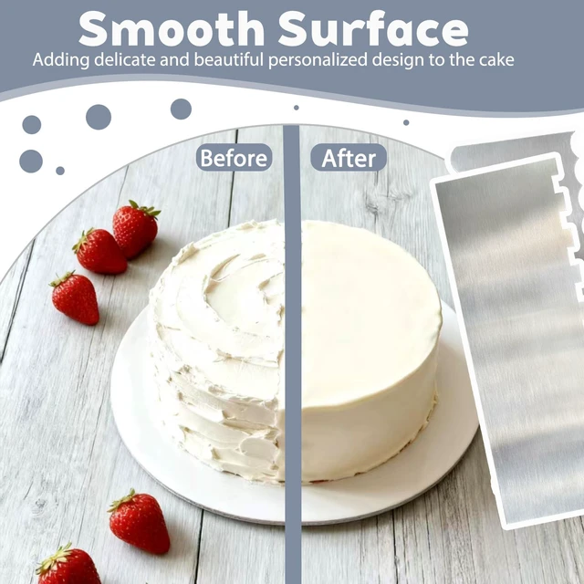 Alt view image 4 of 7 - 2 Pcs Stainless Metal Cake Scraper Smoother Double Sided Patterned Edge Cake Decorating Supplies Spatula Frosting Icing Tools Comb for Icing Cakes Buttercream Decorating