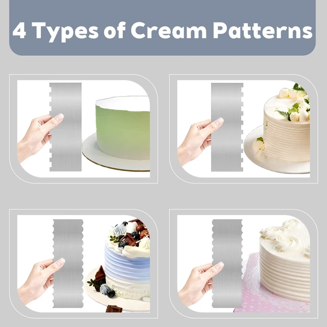 Alt view image 5 of 7 - 2 Pcs Stainless Metal Cake Scraper Smoother Double Sided Patterned Edge Cake Decorating Supplies Spatula Frosting Icing Tools Comb for Icing Cakes Buttercream Decorating