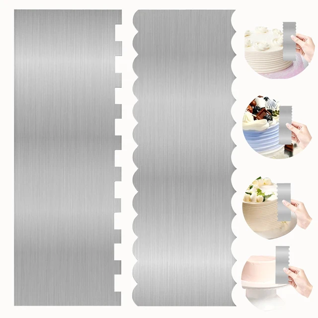 Alt view image 7 of 7 - 2 Pcs Stainless Metal Cake Scraper Smoother Double Sided Patterned Edge Cake Decorating Supplies Spatula Frosting Icing Tools Comb for Icing Cakes Buttercream Decorating