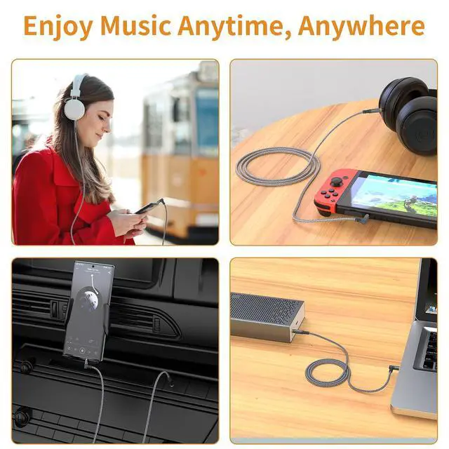 Alt view image 7 of 7 - 2-Pack 3.5mm (1/8") TRS Auxiliary Audio Cable (10 ft / ~3m) with 90-Degree Right-Angle Plug and Nylon Braided Jacket; Compatible with Car Audio Systems, Speakers, iPods/iPads/Smartphones, Sony Headpho