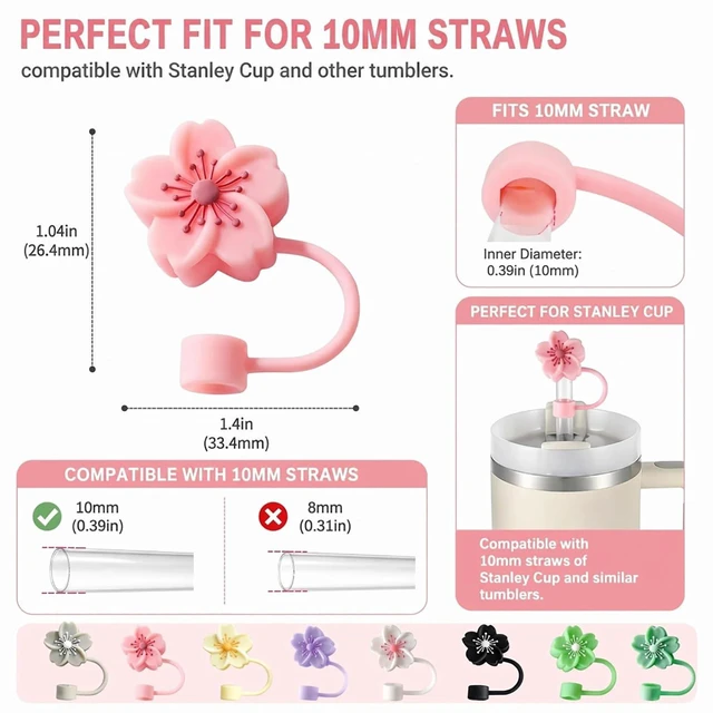 Alt view image 5 of 6 - Straw Covers, Dust Proof Straw Toppers Fit Stanley 30 40oz Tumbler | Reusable Food-Grade Silicone Straw Covers Cap for Most 10mm Straw