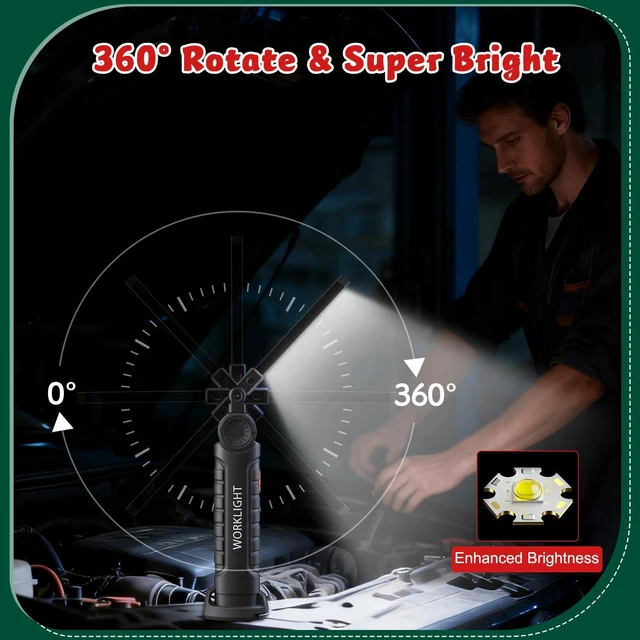 Alt view image 3 of 7 - 4Pack Rechargeable Magnetic LED Work Light/Flashlight for Mechanics | 360° Rotation, 5 Modes, Super Bright, Tail Hook, Compact, for Car Repairing, Emergency, Workshop, Garage, Gifts for Father