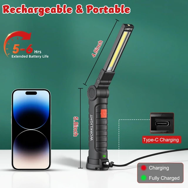 Alt view image 4 of 7 - 4Pack Rechargeable Magnetic LED Work Light/Flashlight for Mechanics | 360° Rotation, 5 Modes, Super Bright, Tail Hook, Compact, for Car Repairing, Emergency, Workshop, Garage, Gifts for Father