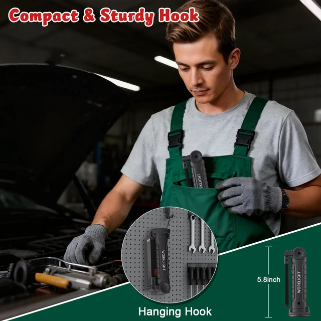 Alt view image 6 of 7 - 4Pack Rechargeable Magnetic LED Work Light/Flashlight for Mechanics | 360° Rotation, 5 Modes, Super Bright, Tail Hook, Compact, for Car Repairing, Emergency, Workshop, Garage, Gifts for Father