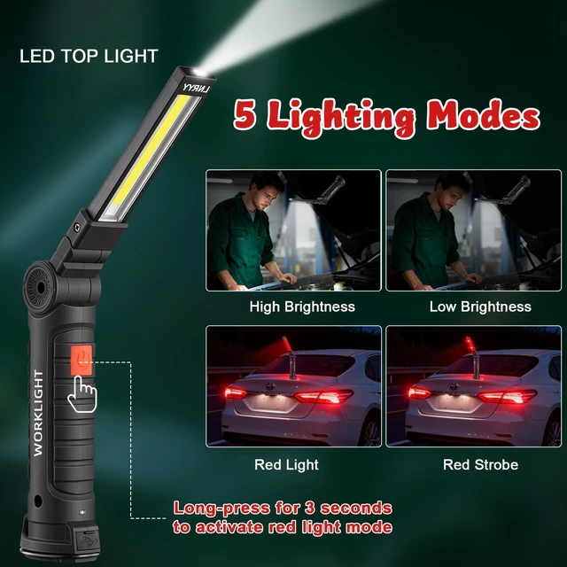 Alt view image 7 of 7 - 4Pack Rechargeable Magnetic LED Work Light/Flashlight for Mechanics | 360° Rotation, 5 Modes, Super Bright, Tail Hook, Compact, for Car Repairing, Emergency, Workshop, Garage, Gifts for Father