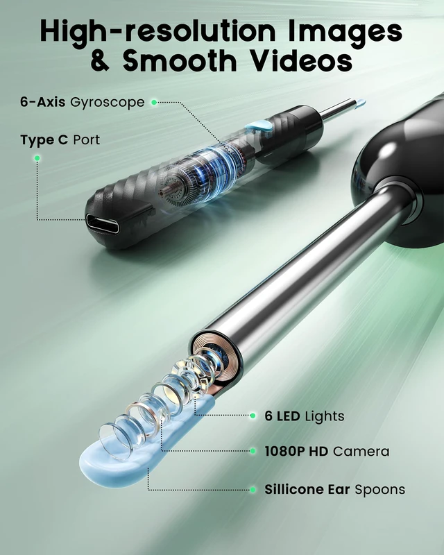 Alt view image 3 of 7 - Ear Wax Removal - Ear Cleaner with 1080P Camera - FSA&HSA Black | IP67 waterproof lens - 6 Soft silicone ear scoops for Home - HD visual with 6 LED - 7 Pcs ear set - WiFi for iOS & Android