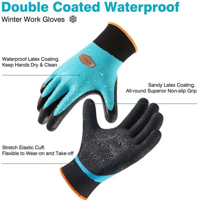 Alt view image 2 of 5 - Waterproof Winter Freezer Gloves for Working Gardening Fishing Construction Worker, Double Coated Rubber for Warehouse Cold Refrigeration House, 1 Pair Medium Blue