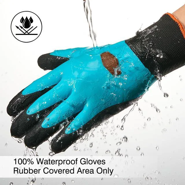 Alt view image 4 of 5 - Waterproof Winter Freezer Gloves for Working Gardening Fishing Construction Worker, Double Coated Rubber for Warehouse Cold Refrigeration House, 1 Pair Medium Blue