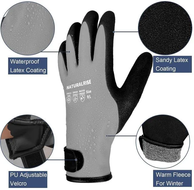 Alt view image 2 of 6 - 100% Waterproof Gloves for Men & Women,Winter Work Gloves for Cold Weather,Waterproof Work Gloves with Grip,Winter Freezer Gloves for Working,Gardening, Fishing, Construction Worker (Grey,Large)