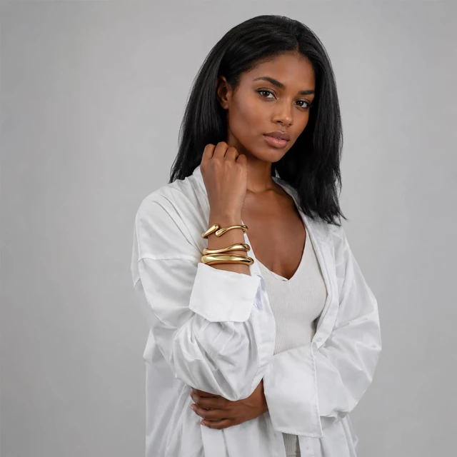 Alt view image 4 of 7 - Women's Chunky Gold Open Cuff Bracelet (3-Piece Set) 14K Gold-Plated Stackable Open Cuffs; Exquisite, Tarnish-Resistant Fashion Jewelry Set; Ideal Gift