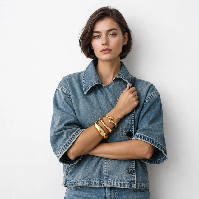 Alt view image 7 of 7 - Women's Chunky Gold Open Cuff Bracelet (3-Piece Set) 14K Gold-Plated Stackable Open Cuffs; Exquisite, Tarnish-Resistant Fashion Jewelry Set; Ideal Gift